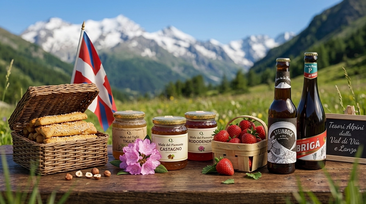 Miele, fragole, torcetti di Lanzo, birra di montagna